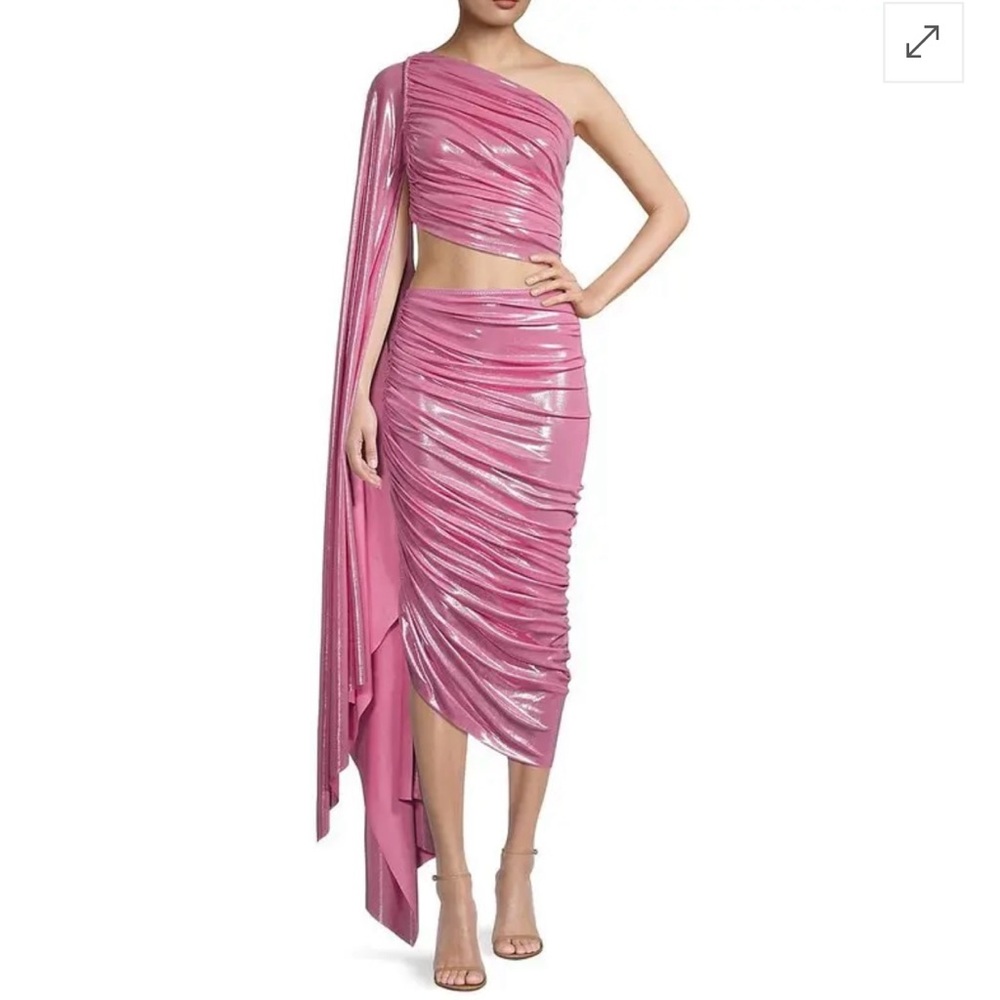 NORMA KAMALI 
Diana Shimmering Asymmetric Midi Skirt - Candy Pink